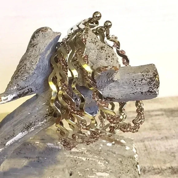 Vintage 90s Y2K Silver Pink Beaded Wire Wrap Detail Cuff Bracelet - Picture 12 of 12